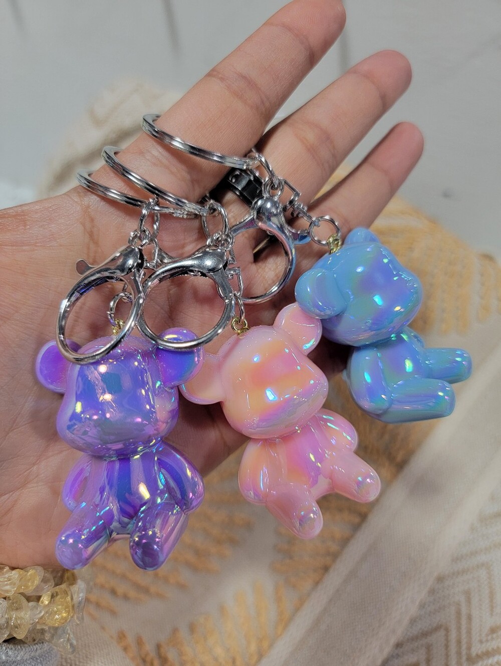 3pcs Iridescent Bear Keychain Charm - Small Pets Accessories